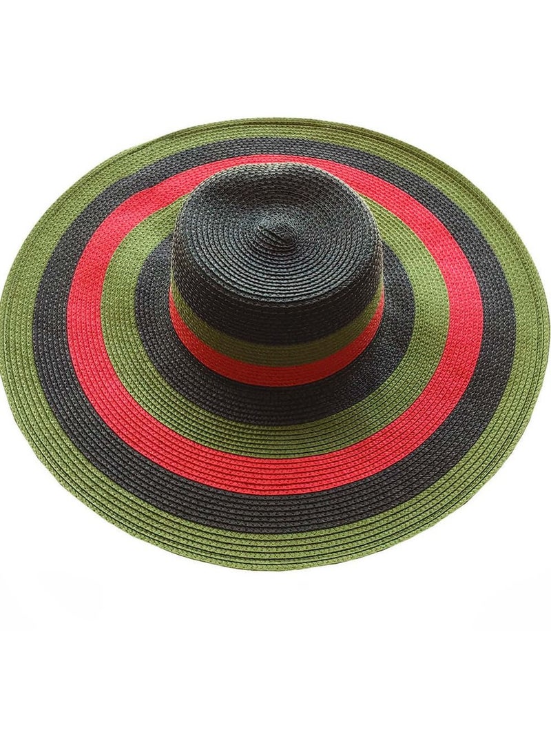 Generic Red Green Lace Ladies Summer hat/beach hat  with Green  red, black and red stripes - Image 2