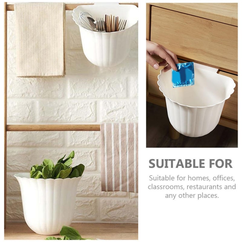 Hanging Kitchen Trash Can, Over-Cabinet Garbage Bin, Plastic Wall-Mounted Waste Container with Floral Design, Nordic White, 1pcs, Household Compost Bin for Cabinet Door Use - Image 5