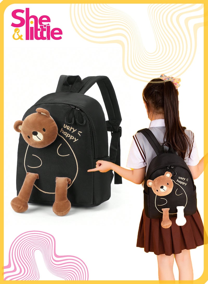 شي آند ليتل حقيبة ظهر للأطفال بشكل دب أسود لطيف جدًا، حقيبة صغيرة وخفيفة الوزن لمرحلة ما قبل المدرسة للأولاد والبنات من عمر 2 إلى 5 سنوات، حقيبة ظهر متينة للأطفال للمدرسة ورياض الأطفال والسفر - Image 1