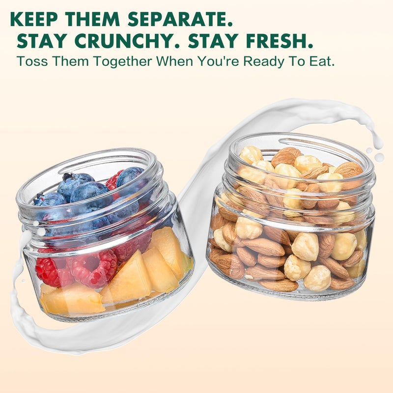 Danmu 24 oz Glass Meal Prep Containers 4-Pack with Lid & Dressing Cup - Leak Proof Salad Jars & Overnight Oats Containers with Lids Stainless Steel Fork Included for On the Go Lunch, Work, Fitness - Image 4