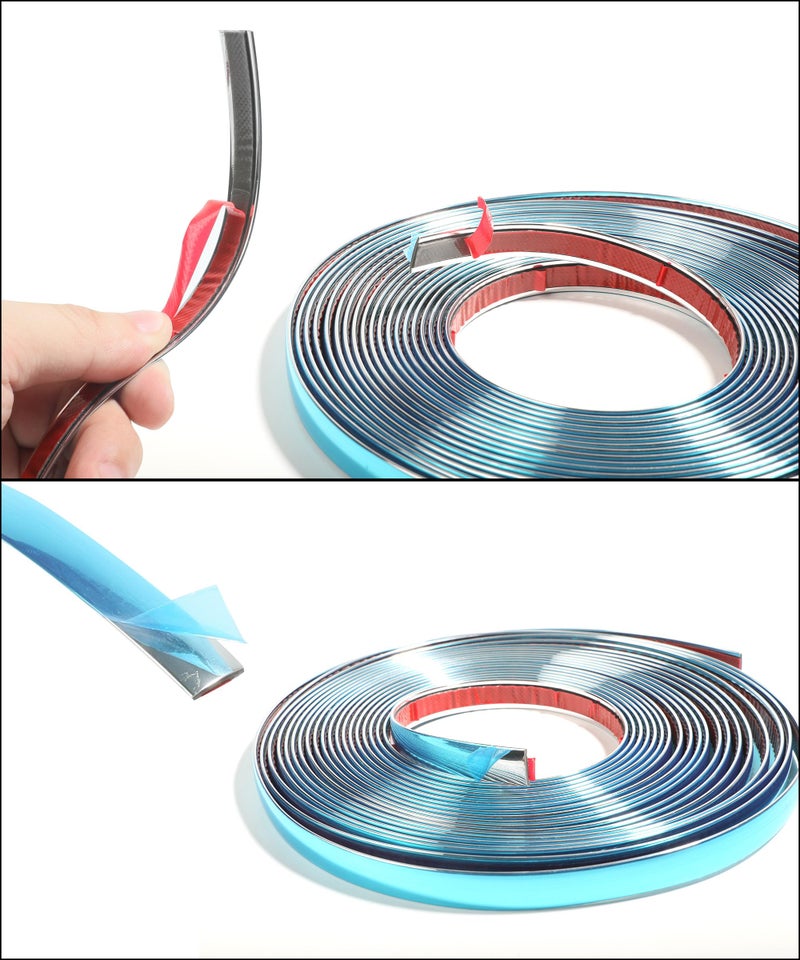 SCUARI شريط كروم بعرض 1/2 بوصة SCUARI، شريط كروم بطول 25 قدم للسيارات، ملحقات السيارات، تزيين السيارات بالكروم، تشكيلات الكروم لهيكل السيارة، شرائط الكروم للسيارات، تشكيلات عالمية لمعظم أبواب ونوافذ الشاحنات والمركبات الترفيهية. - Image 4