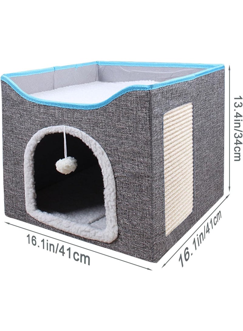 Homify Foldable Cat House, Cave Cat Bed with Scratch Pad & Fluffy Ball, Solid 2 Layer Cat Home with Soft Cushion, Cozy Cat House Indoor 41x41x35cm - Image 5