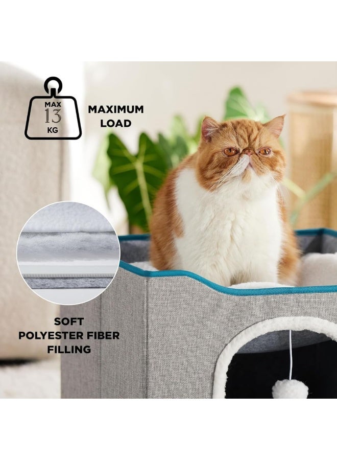 Homify Foldable Cat House, Cave Cat Bed with Scratch Pad & Fluffy Ball, Solid 2 Layer Cat Home with Soft Cushion, Cozy Cat House Indoor 41x41x35cm - Image 4