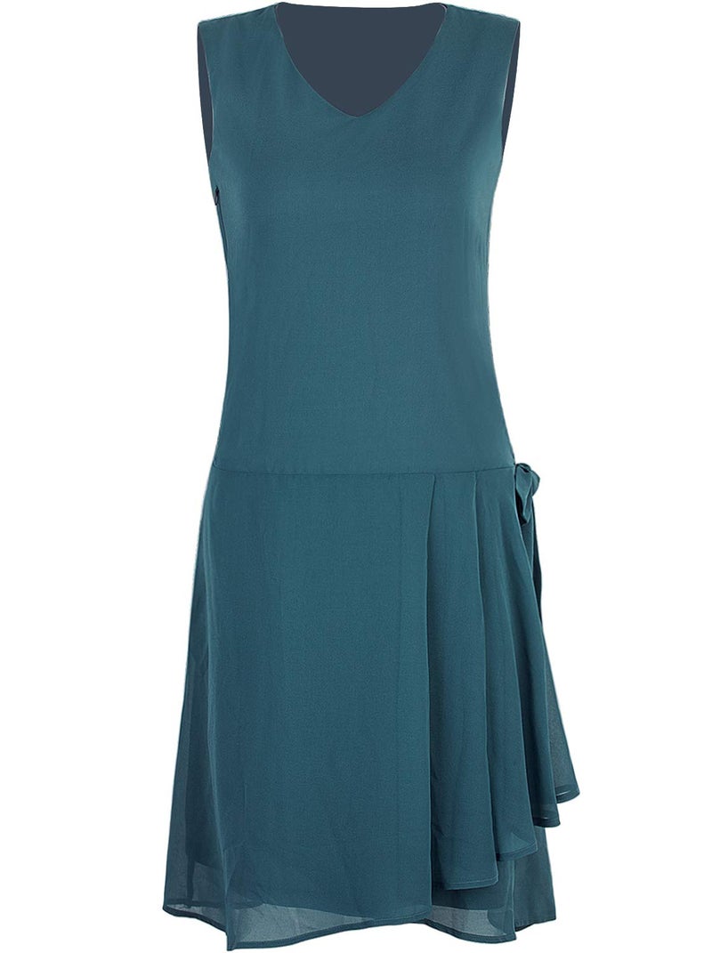 Vijiv Womens 1920s Inspired Flapper Dress High Tea Drape with Bow Fashion Roaring 20s Great Gastby Dress Blue Large - Image 1