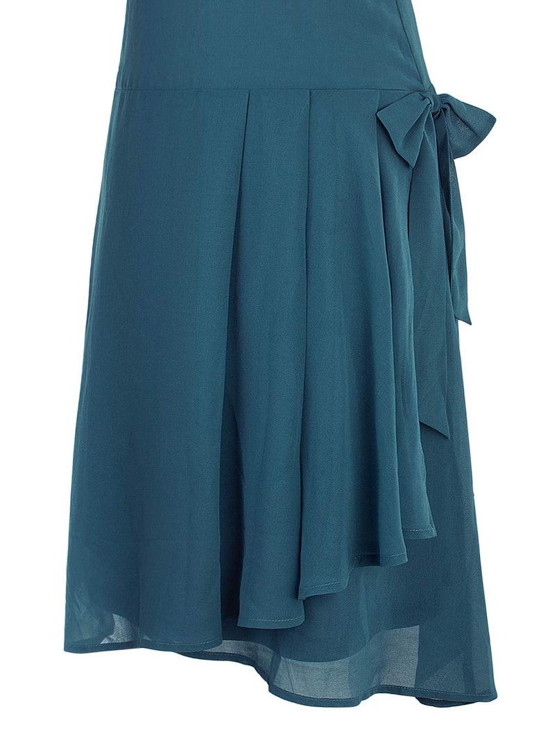 Vijiv Womens 1920s Inspired Flapper Dress High Tea Drape with Bow Fashion Roaring 20s Great Gastby Dress Blue Large - Image 2