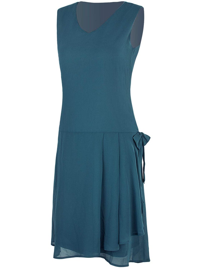 Vijiv Womens 1920s Inspired Flapper Dress High Tea Drape with Bow Fashion Roaring 20s Great Gastby Dress Blue Large - Image 3