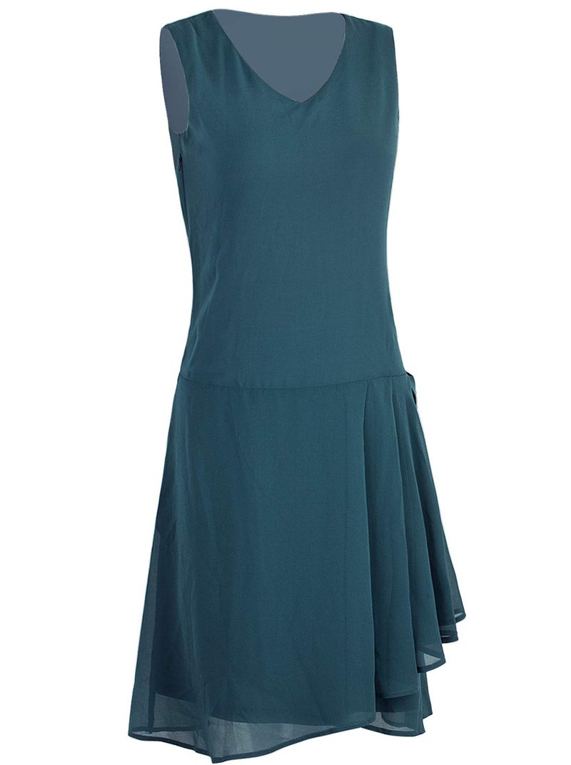 Vijiv Womens 1920s Inspired Flapper Dress High Tea Drape with Bow Fashion Roaring 20s Great Gastby Dress Blue Large - Image 4