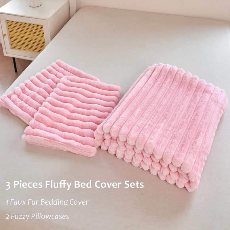ANGIYUIN Pink Fluffy Duvet Cover Set Twin Size 3 Pieces Plush Shaggy Faux Fur Bedding Cover Set for Girls Kids Teens Furry Comforter Cover Set(Pink Twin) - Image 5