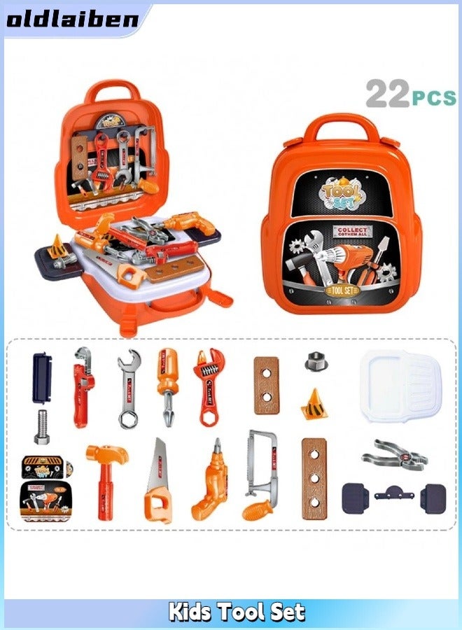 oldlaiben 22PCS Kids Tool Set, Tool Backpack Toy Play Set, Pretend Play Toddler Tool Toys with Construction Backpack for Boy Girl Present Birthday Dress Up Party  - Image 1