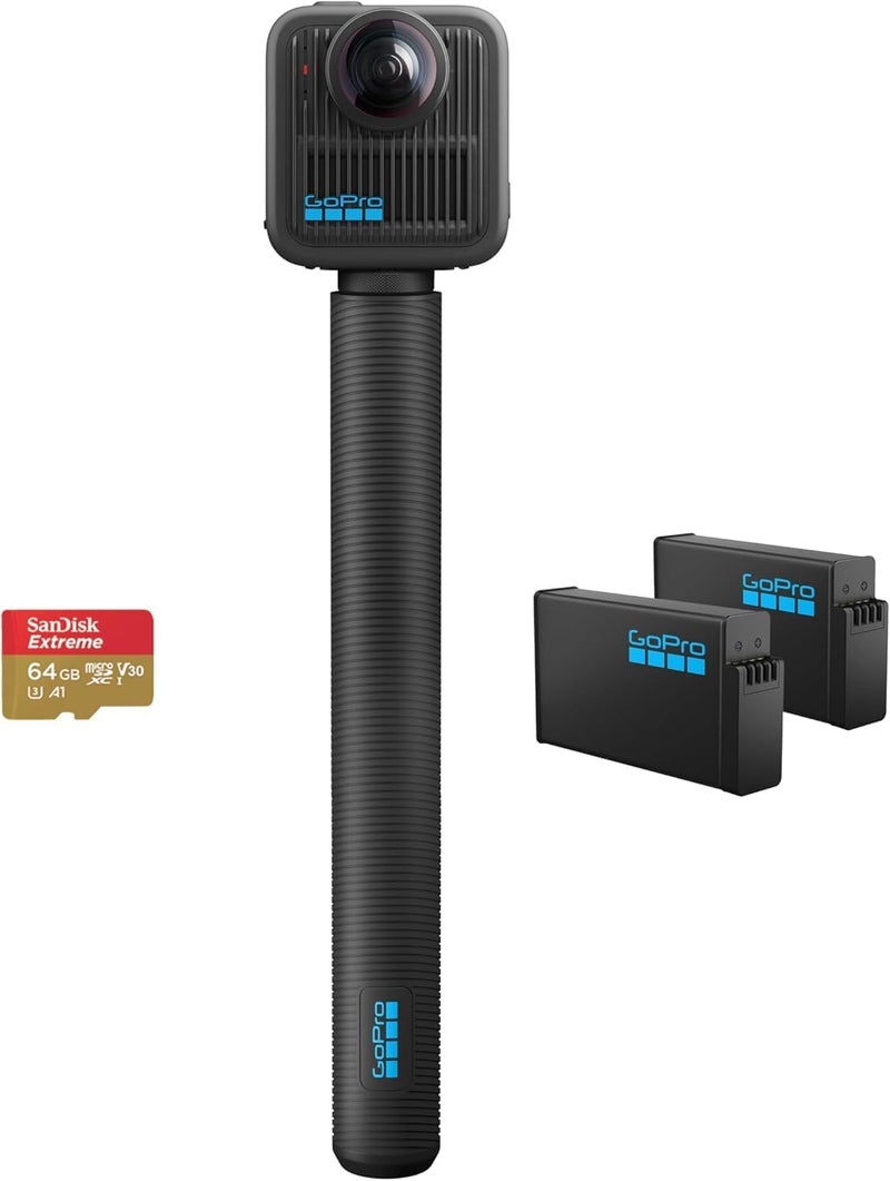جو برو GoPro MAX2 360 Accessories Bundle Camera Bundle PLUS, True 8K Video, 29MP Photos, Extension Pole, Extra Battery, 64GB SD Card, Lens replacement Kit, Gooseneck - with Official GoPro UAE Warranty - Image 3