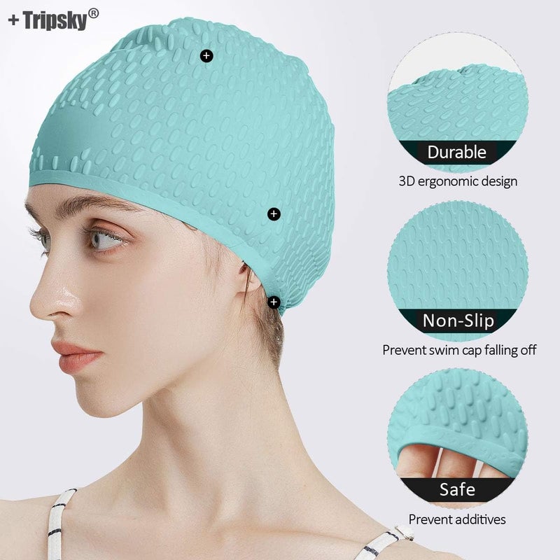 Tripsky Silicone Swim Cap,Comfortable Bathing Cap Ideal for Curly Short Medium Long Hair, Swimming Cap for Women and Men, Shower Caps Keep Hairstyle Unchanged… - Image 3