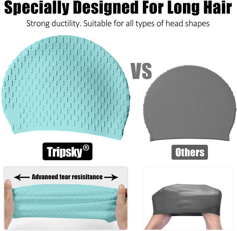 Tripsky Silicone Swim Cap,Comfortable Bathing Cap Ideal for Curly Short Medium Long Hair, Swimming Cap for Women and Men, Shower Caps Keep Hairstyle Unchanged… - Image 4