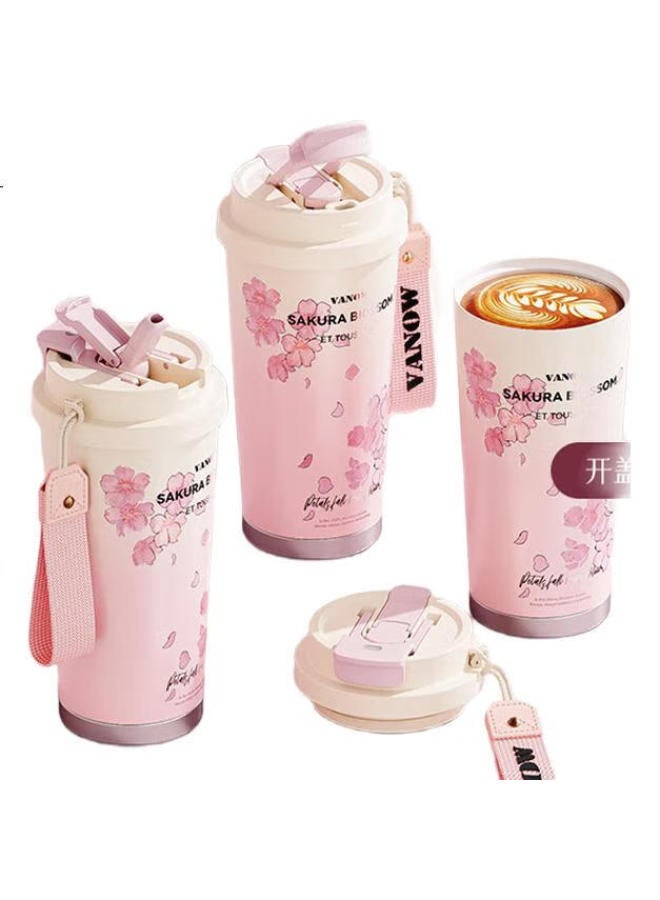 Vanow Cherry Blossom Insulated Mug For Women New Style, Coffee Ceramic Inner Liner, Straw Cup, Graduation Gift For Teachers - Image 2