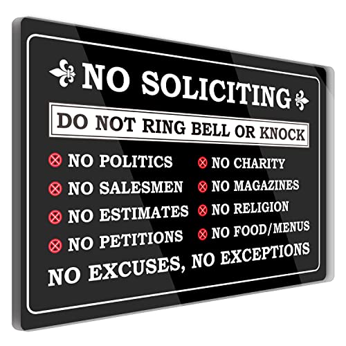 FTONENI No Soliciting Sign for House, Do Not Ring Bell or Knock Signs for Home, Use for Office or Business Front Door Warning Reminder Signs, Apartment Porch Entrances Wall Decor Use 4" x 6" - PZA04 - Image 1