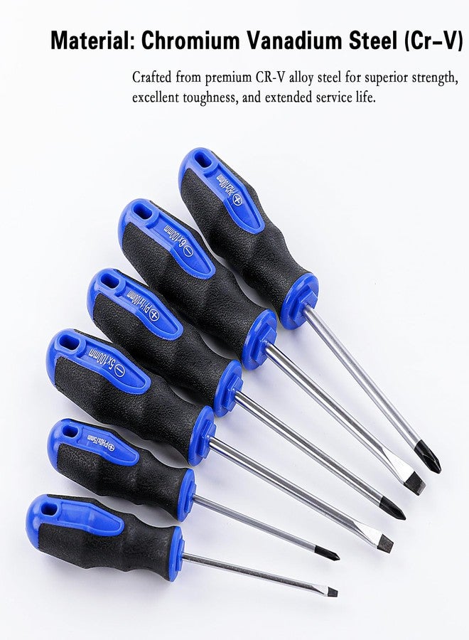 Navegando 6-Piece Magnetic Screwdriver Set with Cr-V Steel, Non-Slip Handle for Home Repair, Electronics, Woodworking - Phillips & Slotted Bits (PH2, PH1, PH0, 6mm, 5mm, 3mm). - Image 2