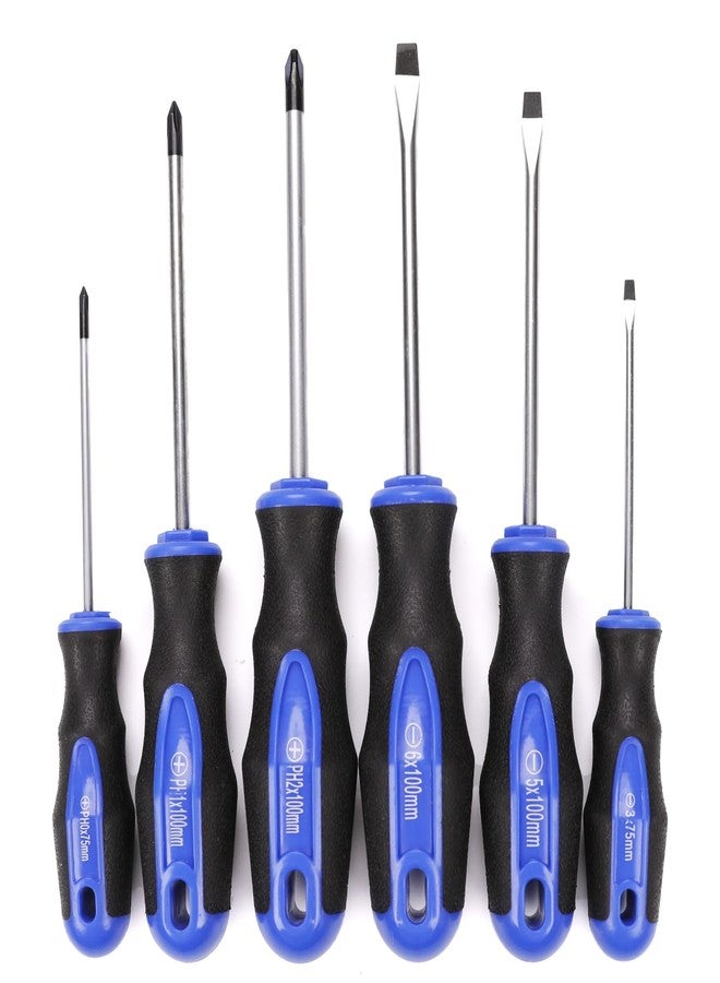 Navegando 6-Piece Magnetic Screwdriver Set with Cr-V Steel, Non-Slip Handle for Home Repair, Electronics, Woodworking - Phillips & Slotted Bits (PH2, PH1, PH0, 6mm, 5mm, 3mm). - Image 1