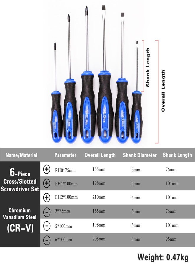 Navegando 6-Piece Magnetic Screwdriver Set with Cr-V Steel, Non-Slip Handle for Home Repair, Electronics, Woodworking - Phillips & Slotted Bits (PH2, PH1, PH0, 6mm, 5mm, 3mm). - Image 3