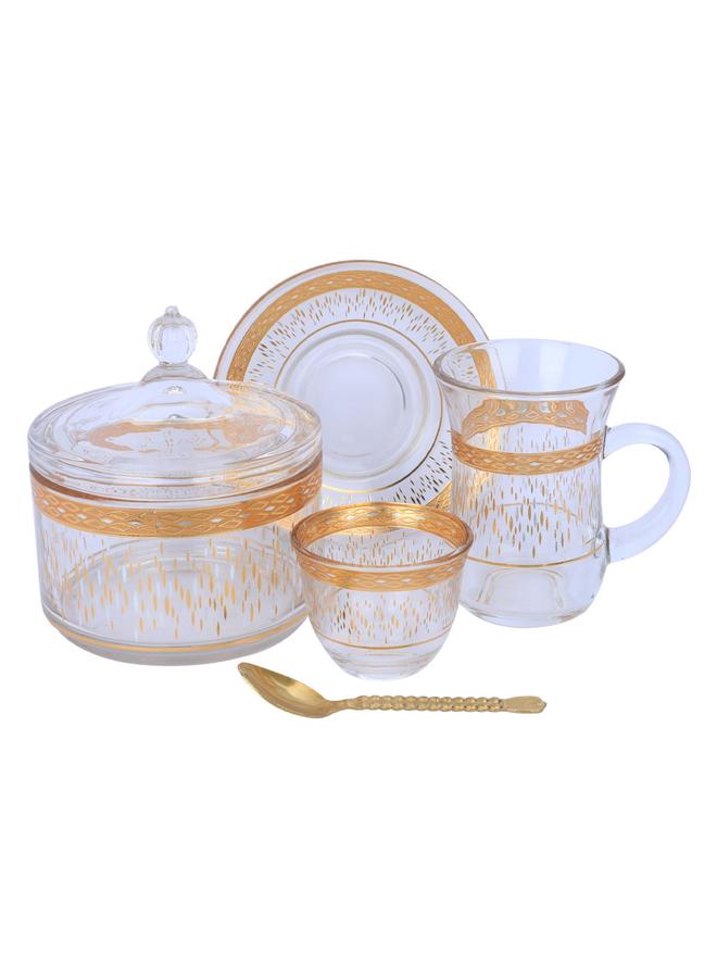 السيف  طقم تقديم الشاي والقهوة 26 قطعة منقوش باللون الذهبي شفاف - Image 1