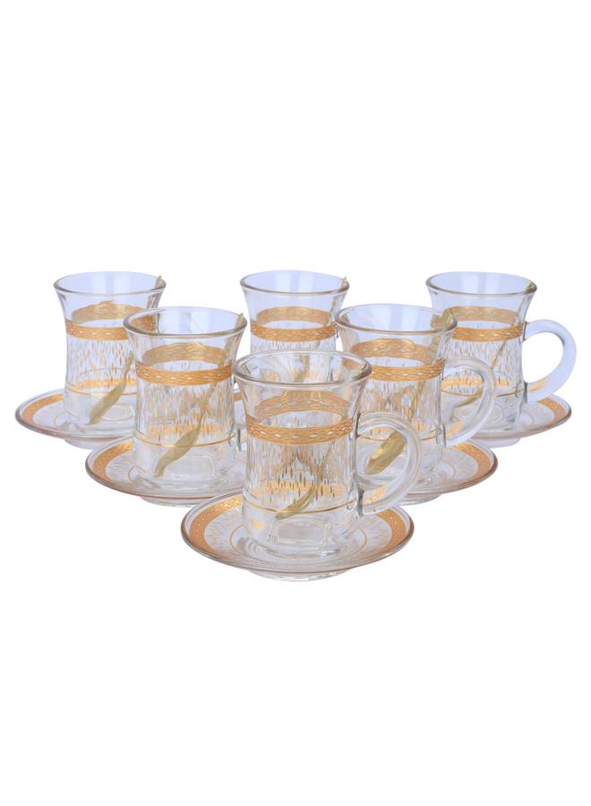 السيف  طقم تقديم الشاي والقهوة 26 قطعة منقوش باللون الذهبي شفاف - Image 4