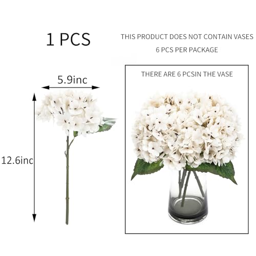 Kimura's Cabin Kimuras Cabin 6pcs Fake Flowers Artificial Silk Hydrangeas Flower Faux Hydrangea with Stems for Wedding Party Bouquets Arrangement Home Table Centerpieces DecorationLvory White - Image 3
