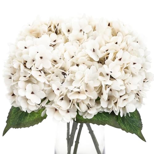 Kimura's Cabin Kimuras Cabin 6pcs Fake Flowers Artificial Silk Hydrangeas Flower Faux Hydrangea with Stems for Wedding Party Bouquets Arrangement Home Table Centerpieces DecorationLvory White - Image 1