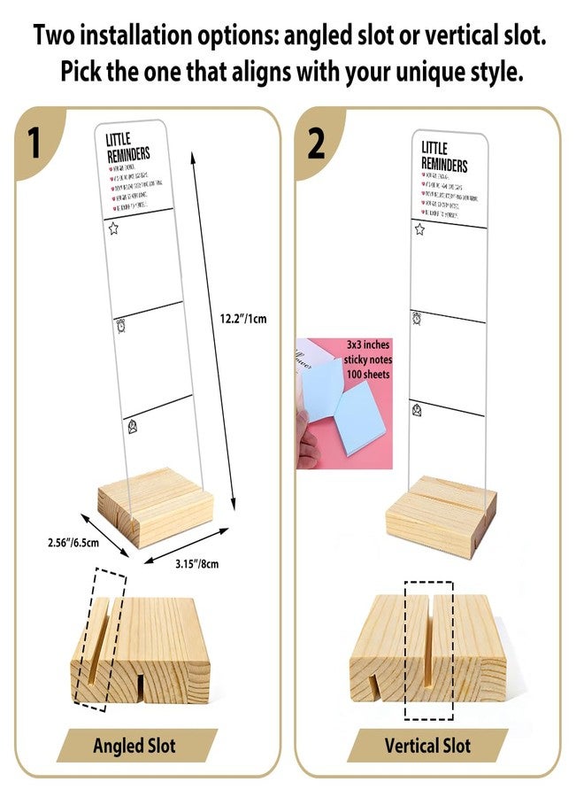 HTBIG Monitor Memo Board with Removable Wooden Base Acrylic Portable Sticky Note Holder, Little Reminders Sign, Office Desk Set Sticky Notes 100 Sheets - Image 2