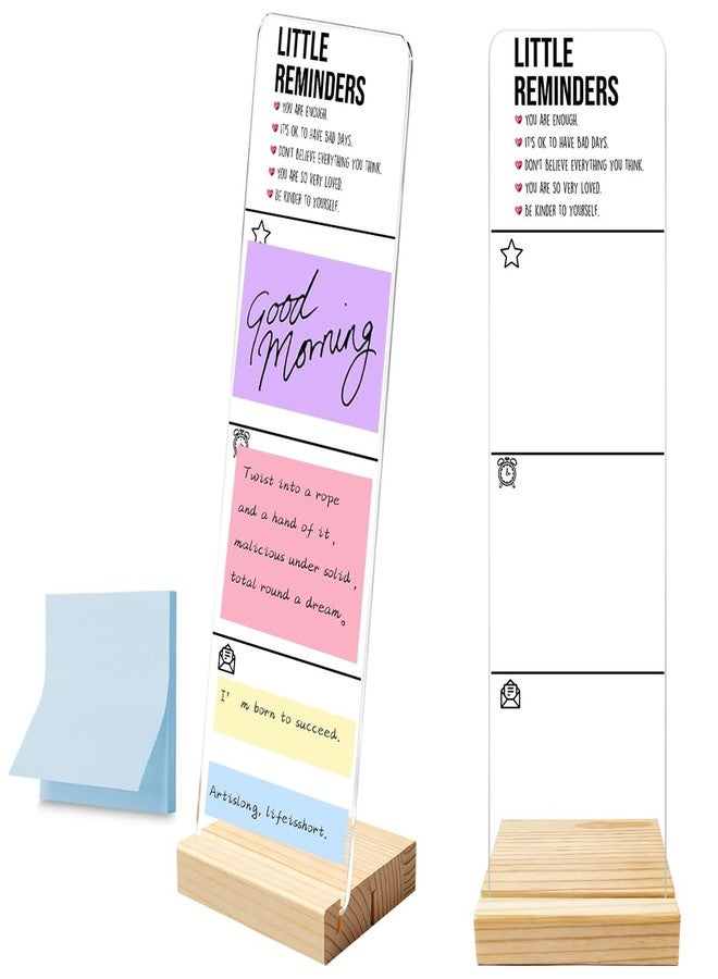 HTBIG Monitor Memo Board with Removable Wooden Base Acrylic Portable Sticky Note Holder, Little Reminders Sign, Office Desk Set Sticky Notes 100 Sheets - Image 1