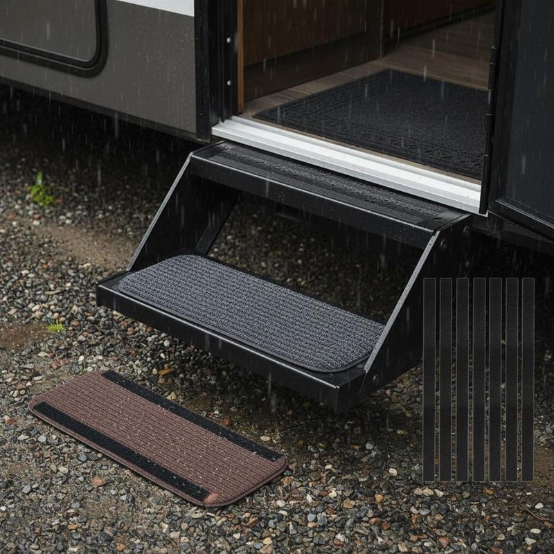 4 Pieces RV Hook and Loop Fastening Motorhome Step Stair Mat Anti-Slip Travel Trailer Stair Rug for Pet Owners, 24inch, B-4pcs - Image 2