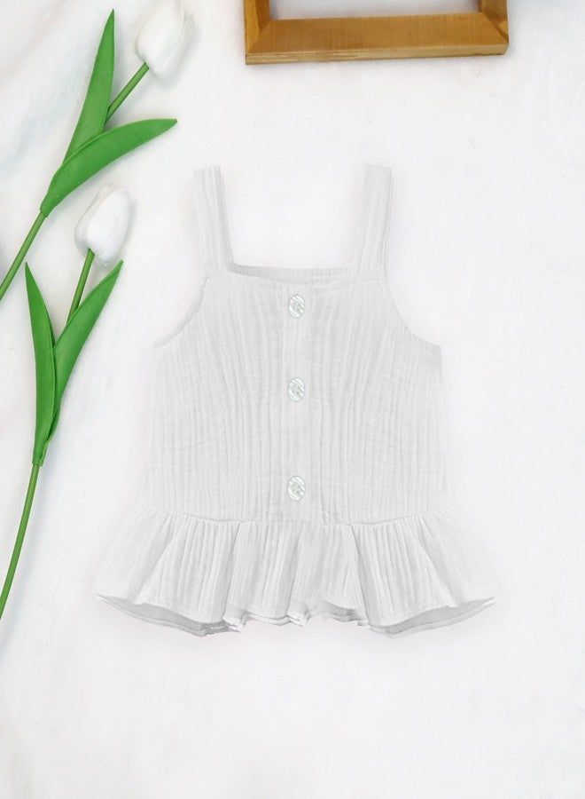 oweve Baby Girls' Sleeveless Top and Diaper Cover Set，2-Piece Toddler Tank Short Sets, White - Image 2