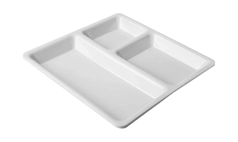 VRCT Unbreakable Microwave Safe Cafe Plates Food-Grade 3 in 1 Compartments Pav Bhaji Plate Dinner Plates Serving Plates White (3 Compartments - Set of 6) - Image 1