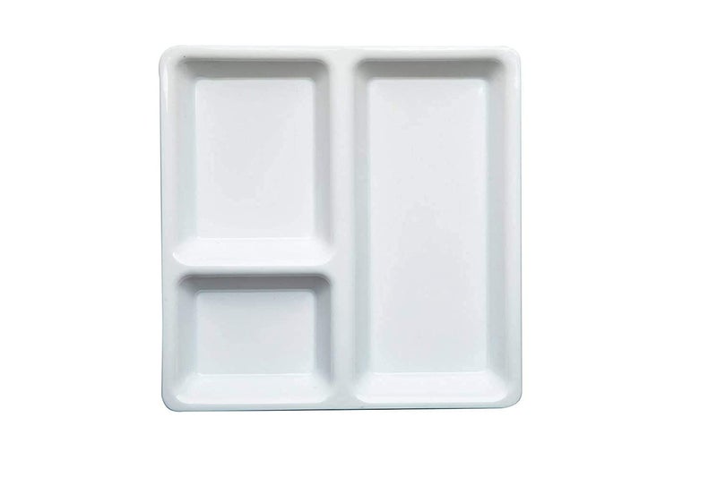 VRCT Unbreakable Microwave Safe Cafe Plates Food-Grade 3 in 1 Compartments Pav Bhaji Plate Dinner Plates Serving Plates White (3 Compartments - Set of 6) - Image 2