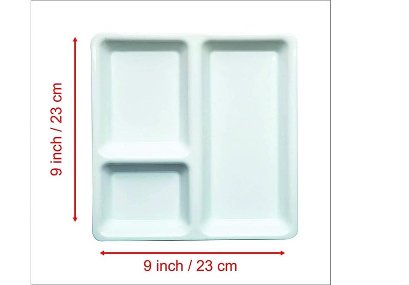 VRCT Unbreakable Microwave Safe Cafe Plates Food-Grade 3 in 1 Compartments Pav Bhaji Plate Dinner Plates Serving Plates White (3 Compartments - Set of 6) - Image 3