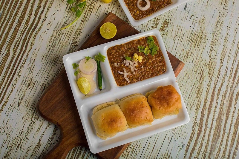 VRCT Unbreakable Microwave Safe Cafe Plates Food-Grade 3 in 1 Compartments Pav Bhaji Plate Dinner Plates Serving Plates White (3 Compartments - Set of 6) - Image 5