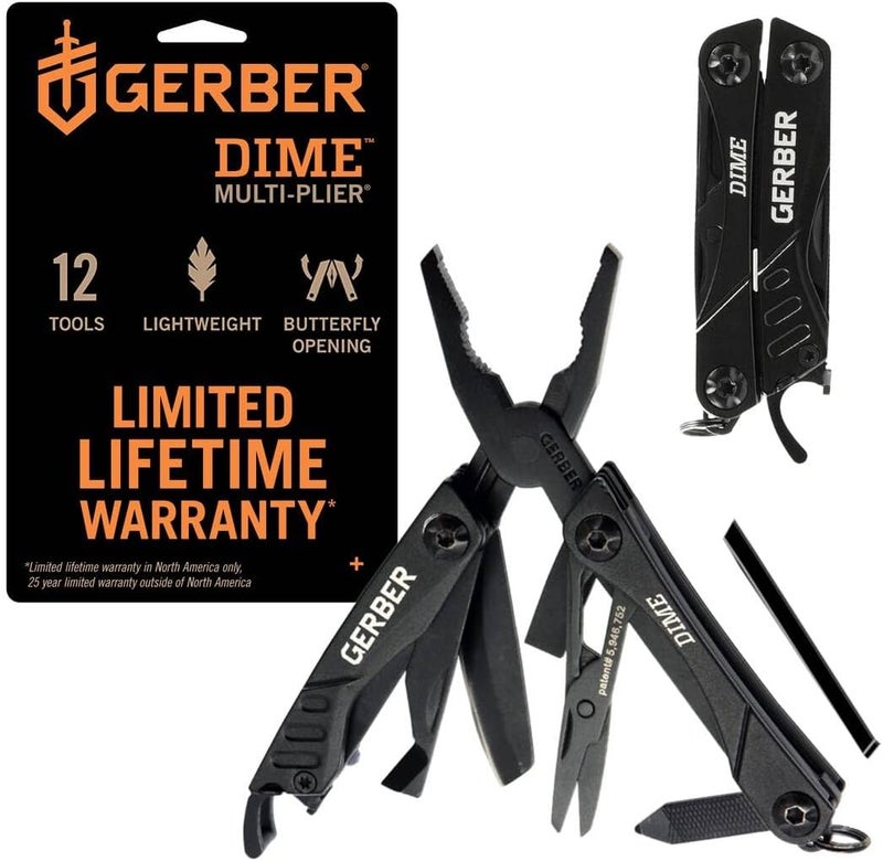 Gerber Gear Dime 12-in-1 Mini EDC Multitool - Needle Nose Pliers, Pocket Knife, Keychain, Bottle Opener - Gifts for Men, EDC Gear and Equipment - Black - Image 1