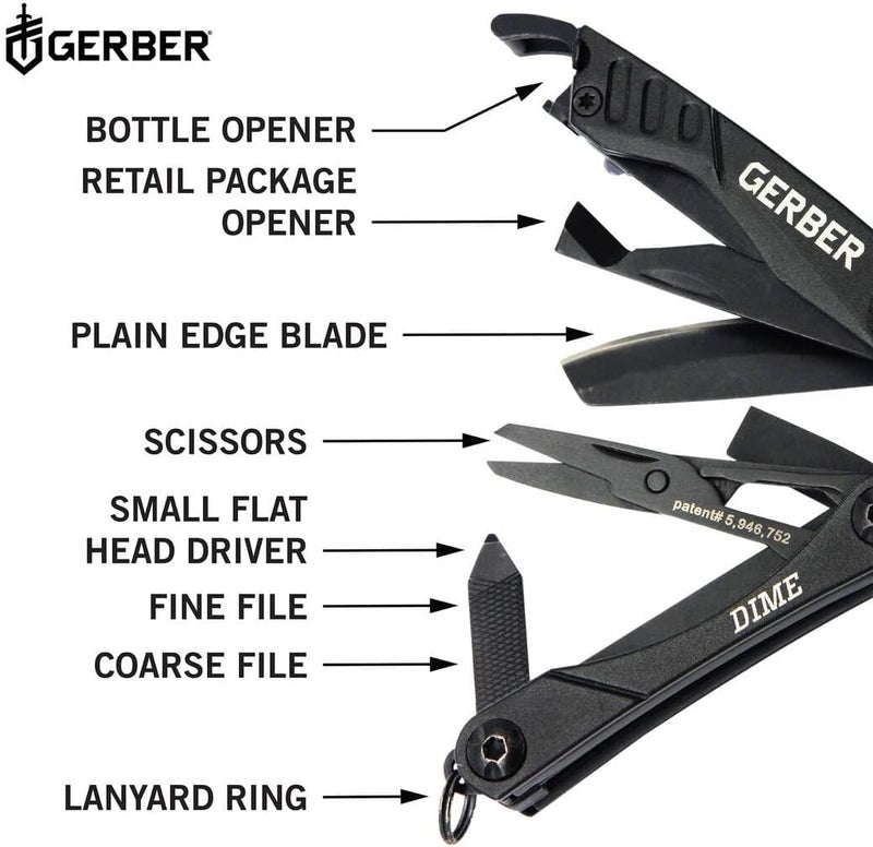 Gerber Gear Dime 12-in-1 Mini EDC Multitool - Needle Nose Pliers, Pocket Knife, Keychain, Bottle Opener - Gifts for Men, EDC Gear and Equipment - Black - Image 3