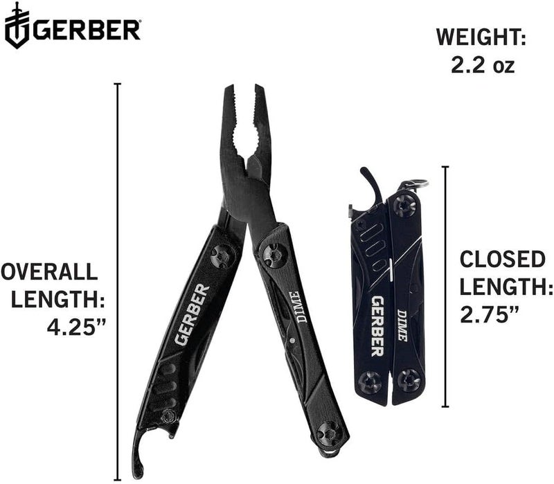 Gerber Gear Dime 12-in-1 Mini EDC Multitool - Needle Nose Pliers, Pocket Knife, Keychain, Bottle Opener - Gifts for Men, EDC Gear and Equipment - Black - Image 2