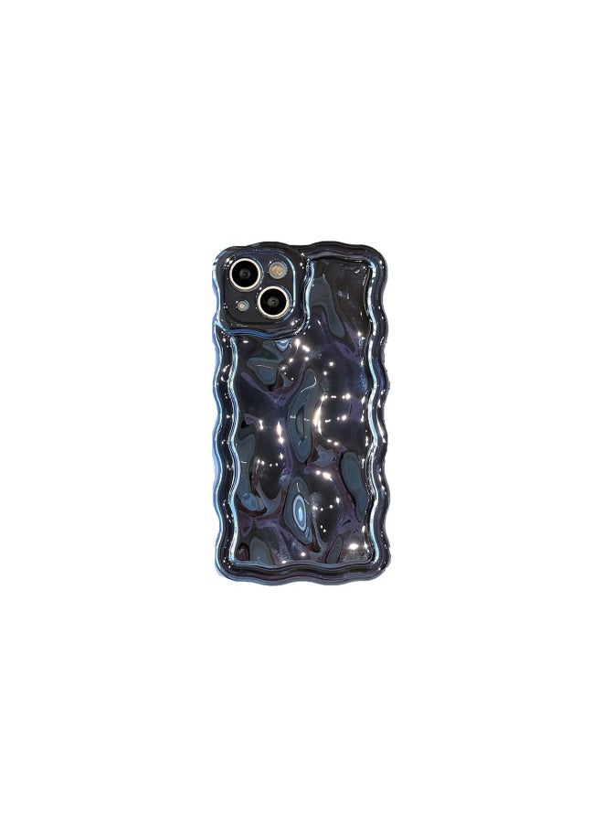Generic - Solid Color Electroplated Water Corrugated IPhone16promax Phone Case Apple 15/14 16e Advanced Sense-Color:xym Wave Meteorite Plating Blue-Applicable Model:12promax (without Packaging) - Image 1