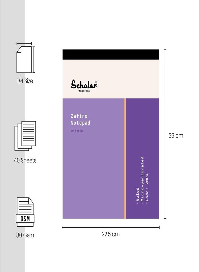 Scholar Zafiro Writing Pad - 80 GSM Paper | 40 Sheets Each | Writing Paper for Neat & Comfortable Writing | Ideal for Office, School, College, Meetings, Notes, Practice & Daily Use | Writing Pad for Students & Professionals (A6) (Pack of 10) - Image 2
