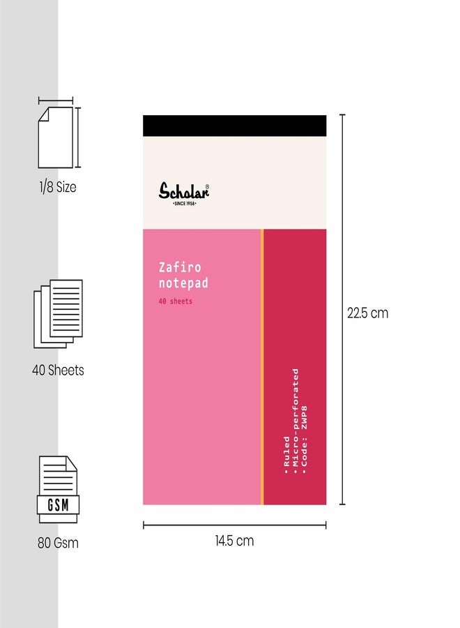 Scholar Zafiro Writing Pad - 80 GSM Paper | 40 Sheets Each | Writing Paper for Neat & Comfortable Writing | Ideal for Office, School, College, Meetings, Notes, Practice & Daily Use | Writing Pad for Students & Professionals (A6) (Pack of 10) - Image 3
