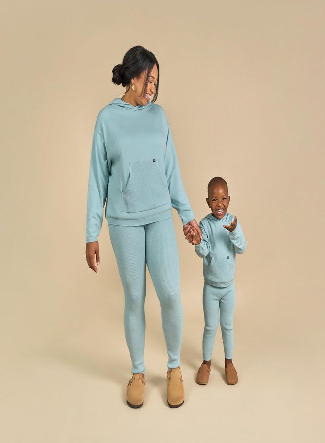 Modern Moments by Gerber Baby Girls' Mommy and Me Hooded Waffle Sweater Knit Top and Legging Set, Medium Sky, 18 Months - Image 5