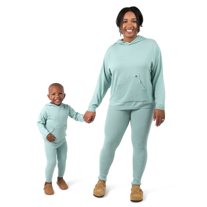Modern Moments by Gerber Baby Girls' Mommy and Me Hooded Waffle Sweater Knit Top and Legging Set, Medium Sky, 18 Months - Image 1