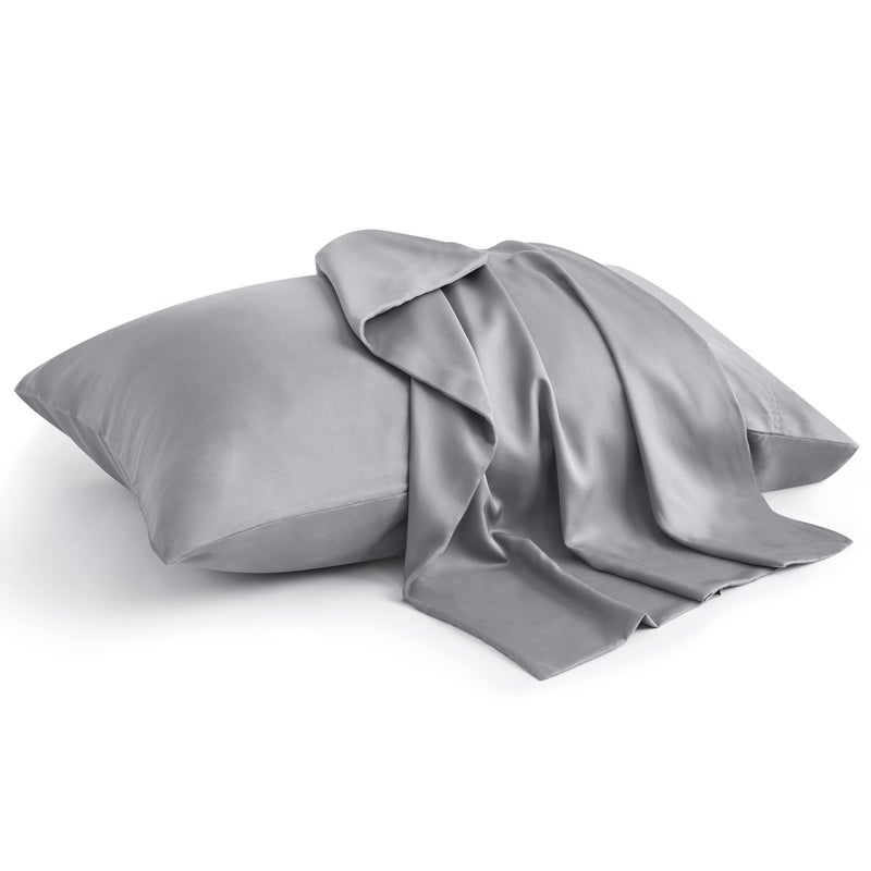 BEDELITE Pillow Cases Standard Size Set of 2 Rayon Derived from Bamboo Cooling Pillow Cases for Hot Sleepers  Night Sweats Breathable and Silky Soft Envelope PillowcasesSilver Grey 20x26