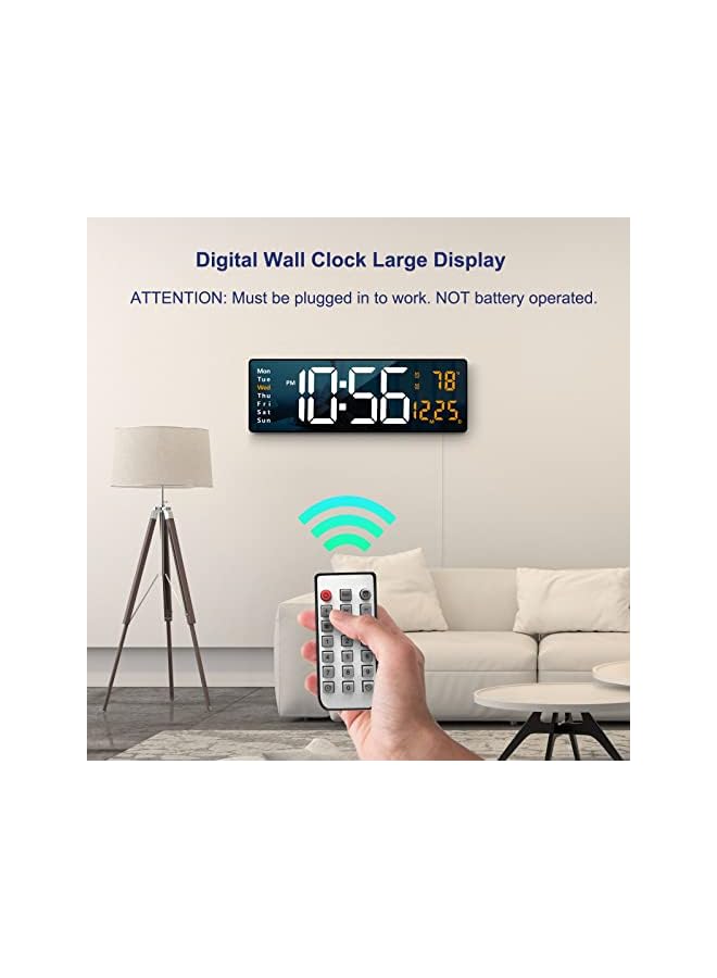 The Bros Plastic Digital Wall Clock Large Display, 16.2 Inch Large Wall Clocks, Led Digital Clock With Remote Control/Automatic Brightness Dimmer Big Clock With Date Week Temperature (Orange) - Image 3