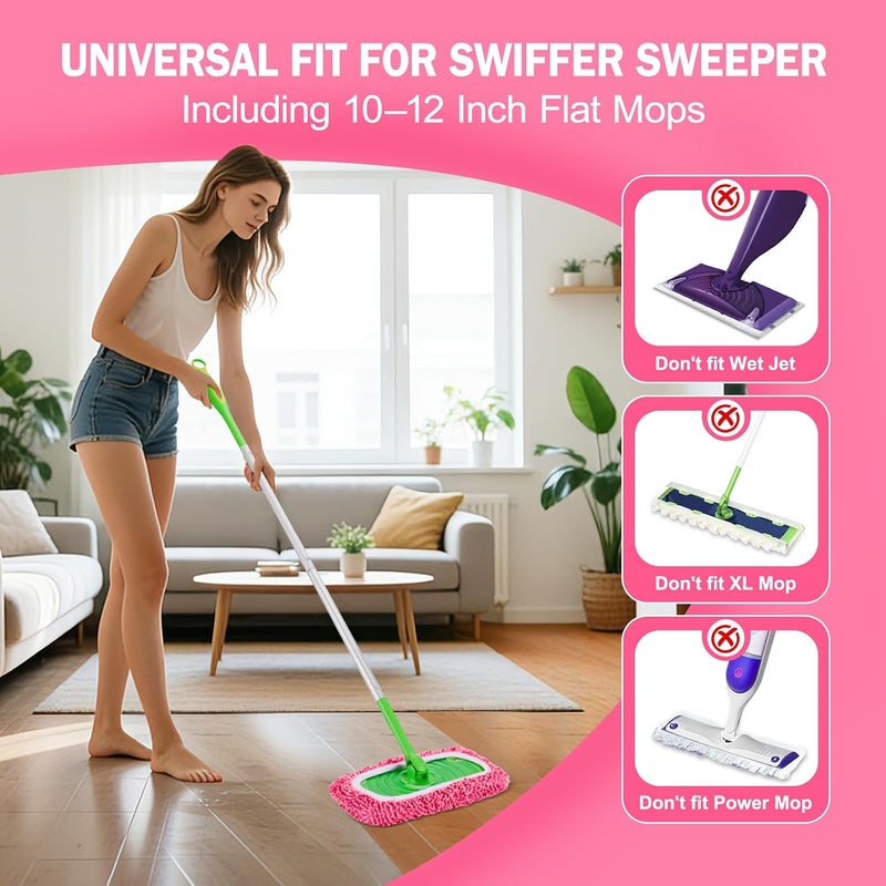 YHOVID 6 قطع من وسادات الممسحة القابلة لإعادة الاستخدام المتوافقة مع منظف Swiffer، أقمشة الكنس الجافة وأقمشة المسح الرطبة - وسادات ممسحة من الألياف الدقيقة للأرضيات الخشبية، تنظيف الأرضيات، الأرضيات الخشبية (وردي) - Image 2