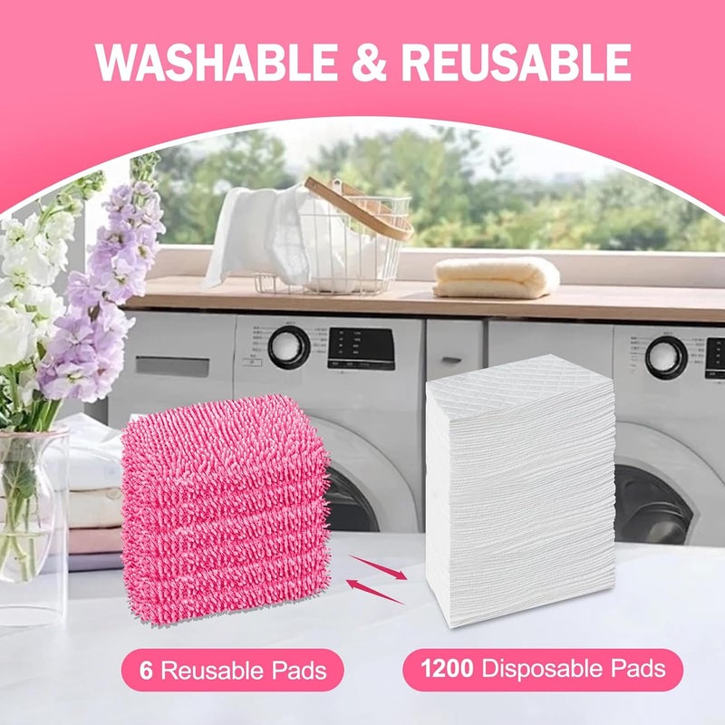 YHOVID 6 قطع من وسادات الممسحة القابلة لإعادة الاستخدام المتوافقة مع منظف Swiffer، أقمشة الكنس الجافة وأقمشة المسح الرطبة - وسادات ممسحة من الألياف الدقيقة للأرضيات الخشبية، تنظيف الأرضيات، الأرضيات الخشبية (وردي) - Image 4