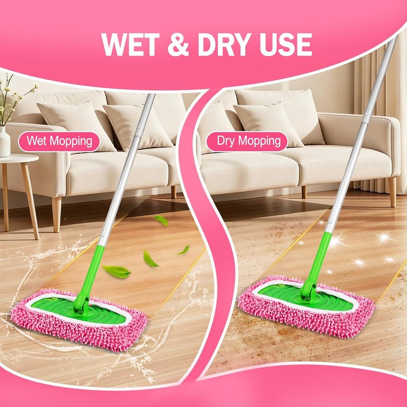 YHOVID 6 قطع من وسادات الممسحة القابلة لإعادة الاستخدام المتوافقة مع منظف Swiffer، أقمشة الكنس الجافة وأقمشة المسح الرطبة - وسادات ممسحة من الألياف الدقيقة للأرضيات الخشبية، تنظيف الأرضيات، الأرضيات الخشبية (وردي) - Image 5