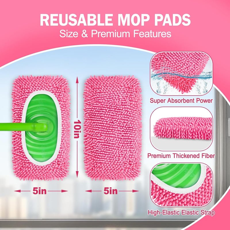 YHOVID 6 قطع من وسادات الممسحة القابلة لإعادة الاستخدام المتوافقة مع منظف Swiffer، أقمشة الكنس الجافة وأقمشة المسح الرطبة - وسادات ممسحة من الألياف الدقيقة للأرضيات الخشبية، تنظيف الأرضيات، الأرضيات الخشبية (وردي) - Image 3