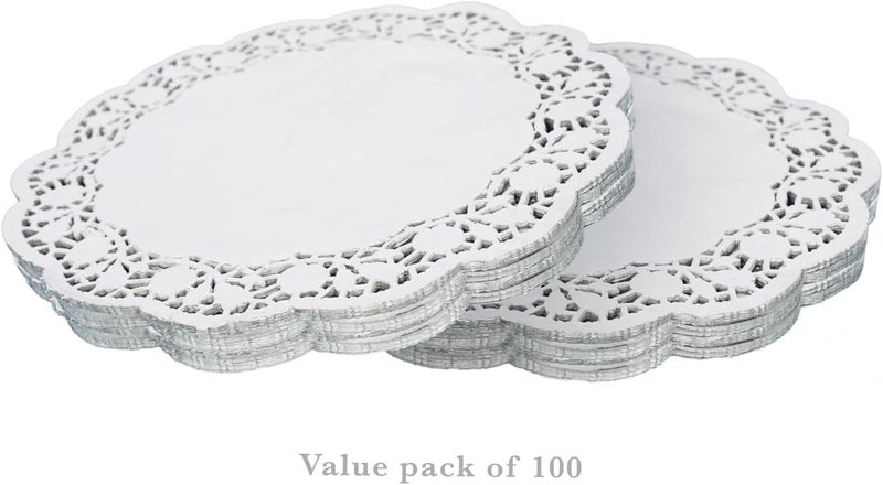 Phantomon 100 Pcs 14 Inch Silver Lace Paper Doilies – Disposable Silver Foil Placemats for Cakes, Dessert Display, Dining Table, Weddings, Birthday Parties - Image 3