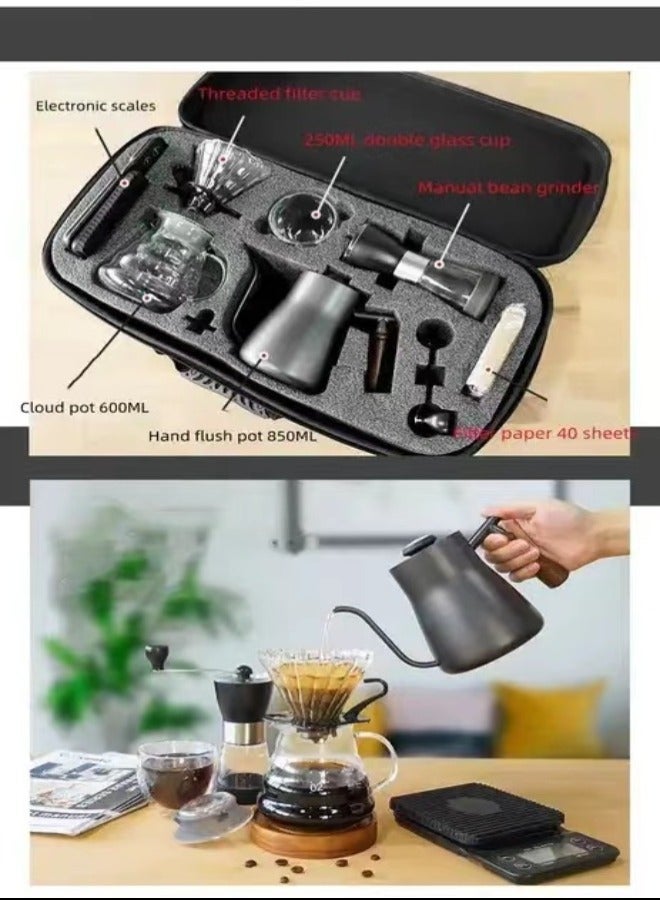 طقم ماكينة صنع القهوة بالتنقيط للسفر أسود/فضي/شفاف - Image 5