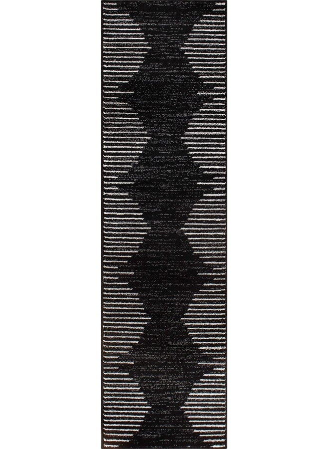 سجادة Rugshop Bohemian Stripe مقاومة للبقع عالية الازدحام لغرفة المعيشة والمطبخ وغرفة النوم وتناول الطعام والمكتب المنزلي مقاس 2'7" × 6' باللون الأسود